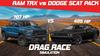 RAM TRX vs Challenger Scat Pack Drag Race  14 Mile  Visualizer [upl. by Revned171]