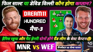 MNR VS WEF DREAM11 TEAM MNR VS WEF THE HUNDRED DREAM11 TEAM TODAY MNR VS WEF DREAM11 DREAM11 [upl. by Dibbrun564]