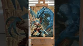 Discover the Epic Male Warrior vs Blue Dragon Oil Painting shorts [upl. by Horan]