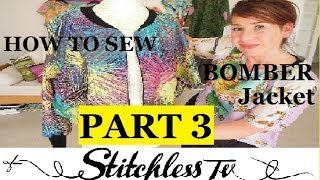 How to sew a ribbed neckline on a Bomber Jacket  PART 3 [upl. by Nahtanhoj60]