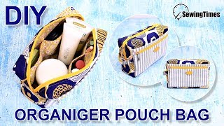 DIY Organizer Pouch Bag  travel makeup pouch sewing  cosmetic toiletry bag tutorial sewingtimes [upl. by Amati]