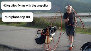 paramotor miniplane top 80  take off with 130cm prop 93kg pilot [upl. by Nylkaj]