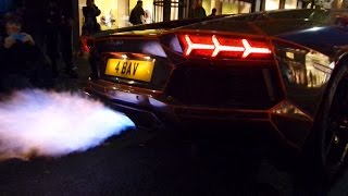 HD  LAMBORGHINI AVENTADOR CATCHES FIRE IN LONDON Full Footage 11114 [upl. by Loise597]