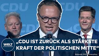 LANDTAGSWAHL THÜRINGEN quotCDU hat geliefertquot Spitzenkandidat Mario Voigt feiert Wahlergebnis [upl. by Retseh]