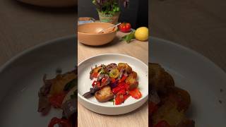 Panzanella tuscan bread salad with roasted Tomatoes amp anchovies italianfood salad easyrecipe [upl. by Yenterb]