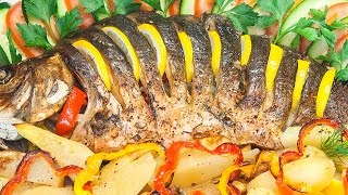 Рыба фаршированная овощами с картофелем запеченная в духовке 🐟 рецепт рыбы в пост [upl. by Eppie]