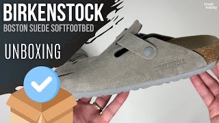 Birkenstock Boston Soft Footbed Suede Leather Stone Coin Unboxing [upl. by Judsen678]