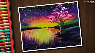 Step by Step Colourful Landscape Drawing with Oil Pastels [upl. by Mera412]