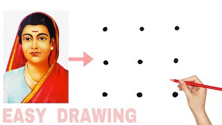 3X3 dots turns into Savitribai Phule drawing  Easy Savitribai Phule Drawing [upl. by Domonic816]