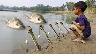 New Best Hook Fishing Video  Traditional Boy Hunting Big Fish With Hook By River fishing [upl. by Corny]