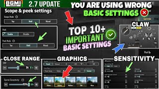 BGMI 27 UPDATE BASIC SETTINGS  important Top 10 Basic Settings in bgmi ✅ bgmi all basic settings [upl. by Odinevneib860]