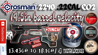 Crosman 2240 146in barrel and Steel breech velocity 22cal Co2 pellet pistol Chronograph test [upl. by At]