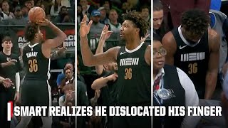 Marcus Smart drills the trey exits game with a dislocated finger  NBA on ESPN [upl. by Yeclehc]