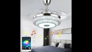 REUIL 42inch Bluetooth Crystal Ceiling Fan lights with Music Player and 7 Color Change Fandelier [upl. by Ilohcin914]