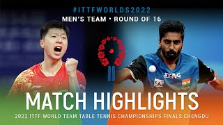 Highlights  Ma Long CHN vs Sathiyan Gnanasekaran IND  MT R16  ITTFWorlds2022 [upl. by Irot]