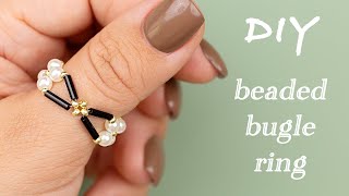 How to Make Pearl Bead Rings Jewellery Making at Home  Bugle Bead Ring [upl. by Koss]