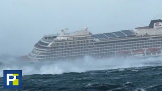 Los momentos de pánico que se vivieron dentro de un crucero por una fuerte tormenta cerca a Noruega [upl. by Anilrahc]