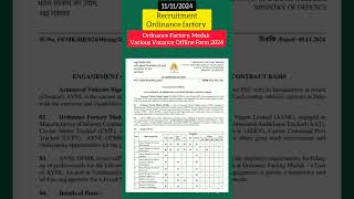 Ordnance Factory Medak Various Vacancy Offline Form 2024 [upl. by Annhej]