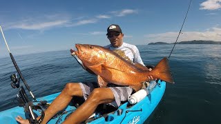 Kayak fishing for Big Cubera SnapperWITH POPPERS [upl. by Noryd779]