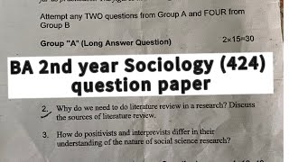 BA 2nd year Sociology 424 Question Paper 2079 Research Methods in Sociology Question Paper BA 2nd yr [upl. by Elwee]