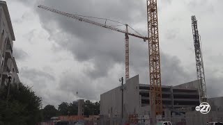 SEE WHY Construction cranes staying up in College Town through Hurricane Helene [upl. by Aimekahs454]