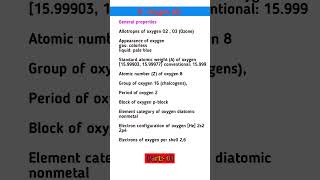 8 Oxygen O  oxygen element  oxygen  general property of oxygen  periodic table oxygen [upl. by Kwabena38]