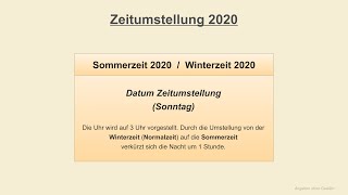 Zeitumstellung 2020  Sommerzeit 2020  Winterzeit 2020  Datum [upl. by Sidman]