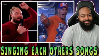 ROSS REACTS TO WWE WRESTLERS SINGING OTHER WRESTLERS THEME SONGS [upl. by Atilamrac355]