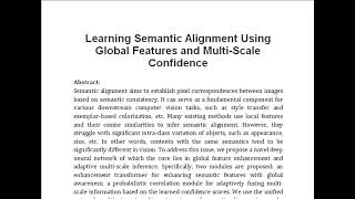 Learning Semantic Alignment Using Global Features and Multi Scale Confidence [upl. by Blinnie540]