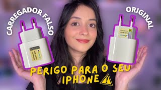 6 RISCOS DE UTILIZAR UM CARREGADOR FALSO NO iPHONE  Carregador falso x original – como diferenciar [upl. by Layton]