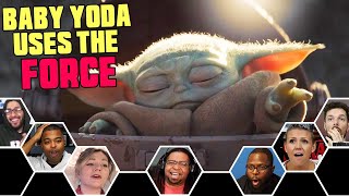 Reactors Reactions To Baby Yoda Using The Force To Save The Mandalorian From A Giant Mudhorn [upl. by Atinahs324]