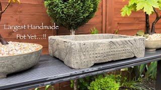 Making Large Rustic Cement Bonsai Pot Succulent Trough Easy Made With Junk cement pottery diy [upl. by Ardnasal]