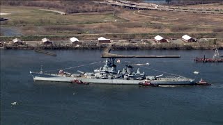 Battleship New Jersey arrives at Paulsboro Marine Terminal will head next to Philadelphia Navy Yard [upl. by Shelburne253]