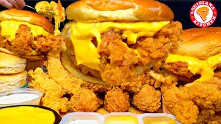 ASMR POPEYES MUKBANG EXTRA CRUNCHY FRIED CHICKEN MAC N CHEESE CHICKEN SANDWICH NUGGETS  WITH CHEESE [upl. by Yorgerg]