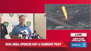 Recorded earlier Deer Park city officials give update on pipeline fire [upl. by Eseret]