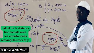 Calcul de la distance horizontale avec les coordonnées rectangulaires x et y topographie [upl. by Annavaig]