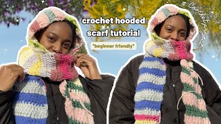 Crochet Hooded Scarf Tutorial beginner friendly  Snood [upl. by Ostap]