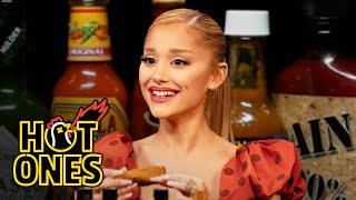 Ariana Grande Hits a High Note While Eating Spicy Wings  Hot Ones [upl. by Leopoldine657]