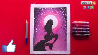 Mermaid Drawing Scenery with Oil Pastel for Beginners  Step by Step [upl. by Ike869]