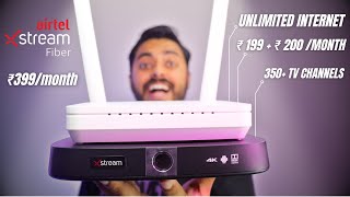 Airtel Xstream Fiber 399month 199200  Unlimited Internet  TV Channel Full Review Installation [upl. by Eciened945]