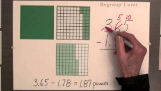 Subtraction of Decimals with Number Lines and Place Value Tables [upl. by Sible]