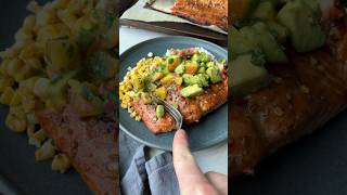 simple summer dinner idea firecracker salmon with a peach avocado salsa [upl. by Nilatak]