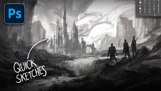 Environment Sketches  Photoshop Grayscale Painting [upl. by Nalorac]