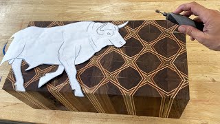 I Carved this Patterned Block Into a Bull [upl. by Eislrahc]