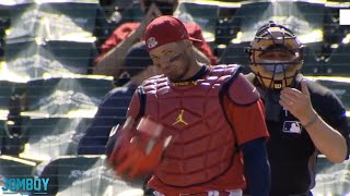 Yadier Molina tells runner to steal then throws him out a breakdown [upl. by Bigler433]