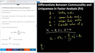 Question 19  What is the Difference between Communality and Uniqueness in Factor Analysis [upl. by Parnell338]