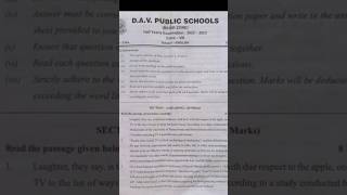 DAV class 8 English Halfyearly exam Question paper 202223 [upl. by Girard]