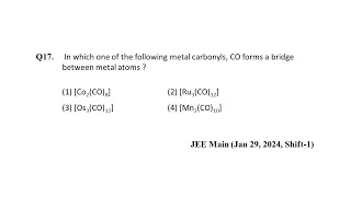 Q17 JEE Main Chemistry PYQ Jan 29 2024 Shift 1  Coordination Compounds  NEON JEE NEET [upl. by Llertal]