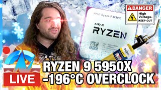 LIVE 196°C AMD Ryzen 9 5950X Overclocking on Liquid Nitrogen [upl. by Etnomal]