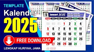 Kalender 2025 lengkap dengan tanggal merah Hijryah Jawa  Download Gratis  CDR  Template [upl. by Kip]